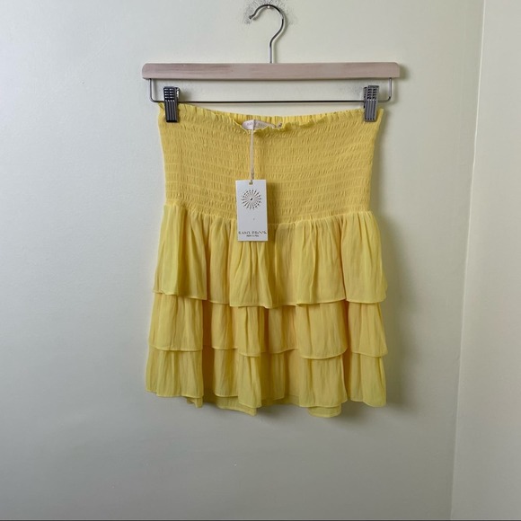 NWT Ramy Brook Alison Smocked-Waist Tiered Mini Skirt Yellow Size Small - Picture 6 of 14